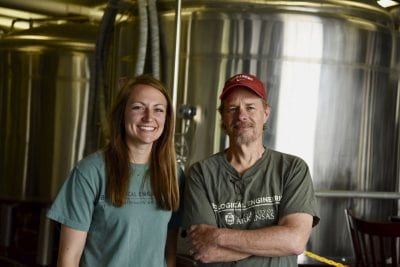 Lydia Huck with advisor Dr. Scott Osborn, working at Core Brewery on a water sustainability project. Lydia was part of a team of students doing their engineering capstone project at Core.