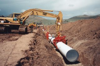 Construction of a water supply pipeline.